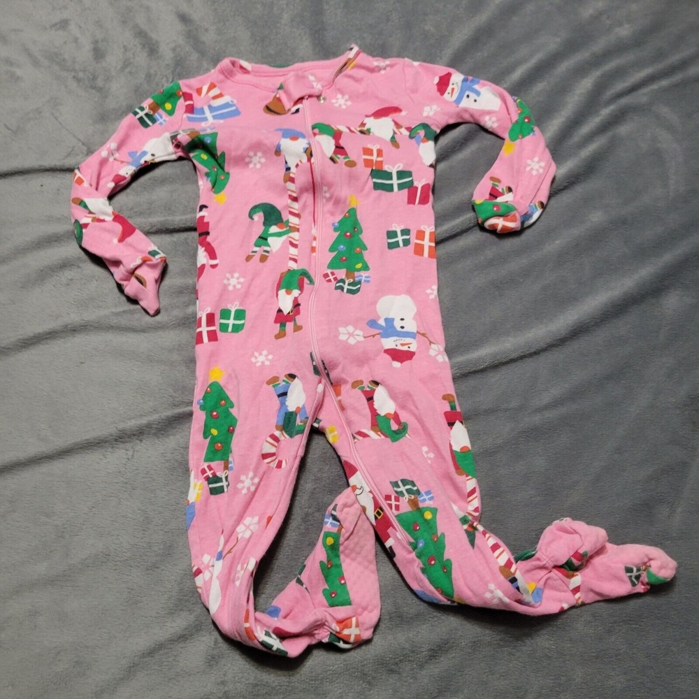 Childrens Place Christmas Girl 18-24 Month Pink Santa Footed PJ Crew Neck Zipper